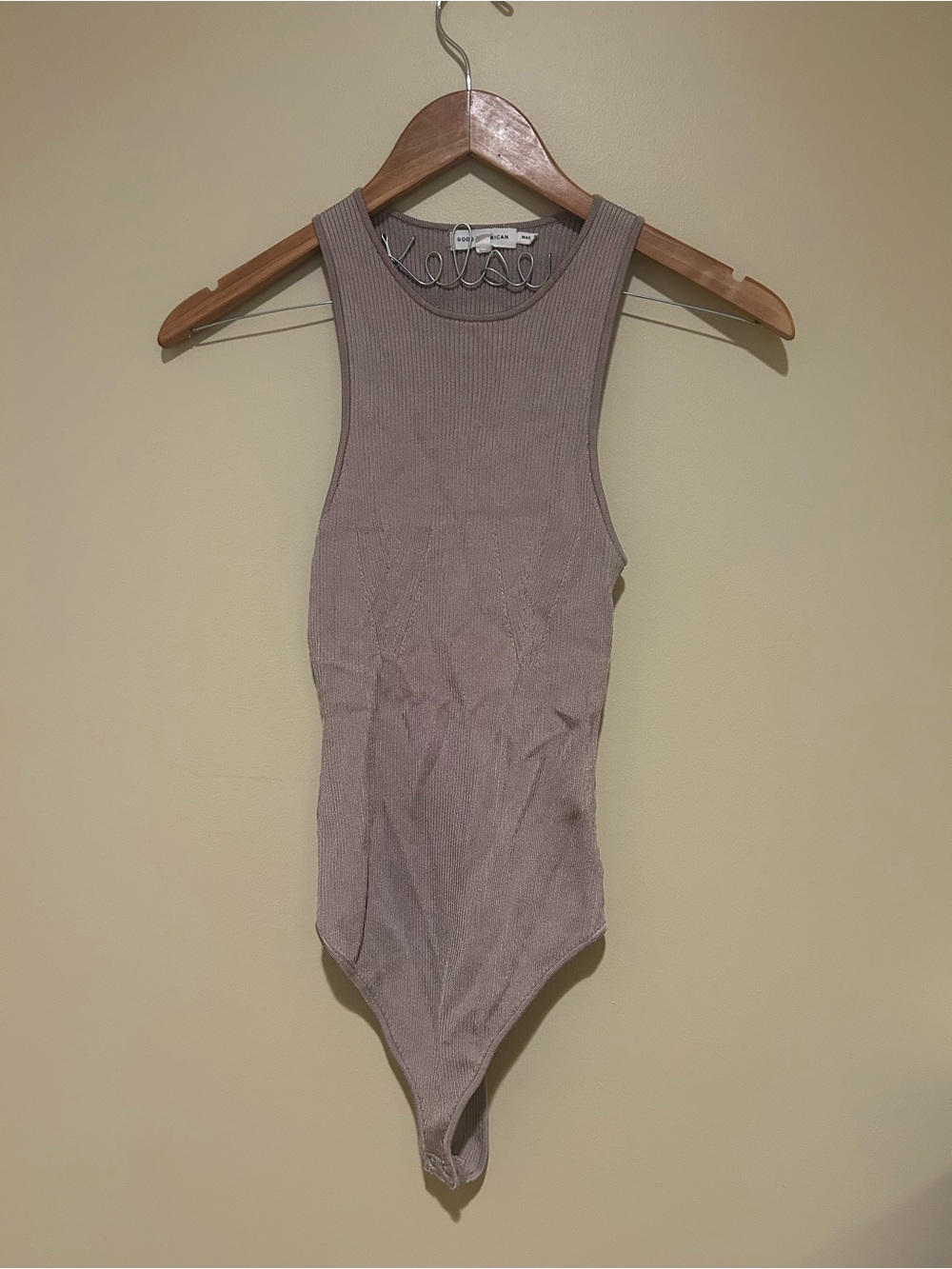 Good American Ribbed Sleeveless One-Piece Bodysuit - Taupe Size 2